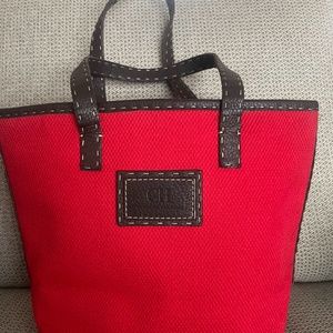 Rare CAROLINA HERRERA Red Canvas and Leather tote